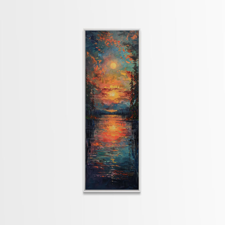Radiant Sunrise Over Rolling Hills Vibrant Landscape Art Framed Canvas Print Tall Art Japanese Style Art