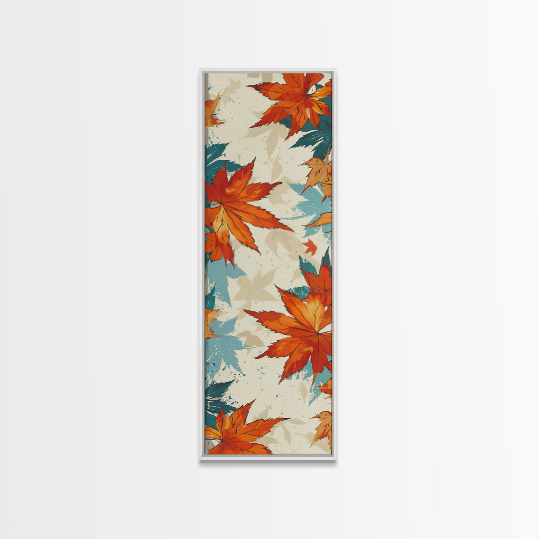 Japanese Autumn Leaves Canvas Print In Ukiyo-e Style, Traditional Woodblock Art, Framed Canvas Print, Tall Skinny Japanese Wall Art, Ready To Hang