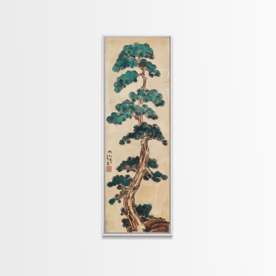 Japanese Pines Artistic Interpretation Tall Branches Skinny Art Tall Art Framed Canvas Print Japanese Style Art Ukiyo-e Art Wood Block Print Classic