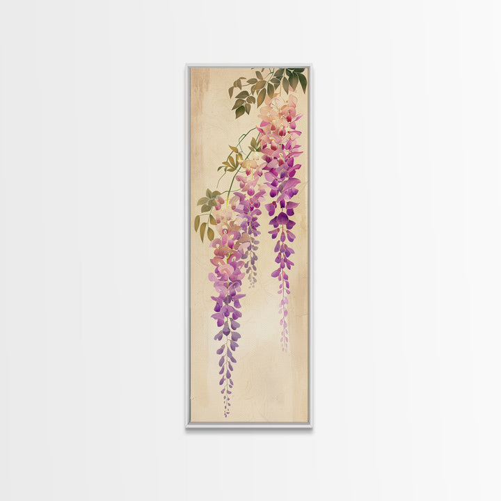 Hanging Wisteria Flowers In Purple Tones Japanese Style Framed Canvas Print, Wall Art Ready To Hang For Living Spaces
