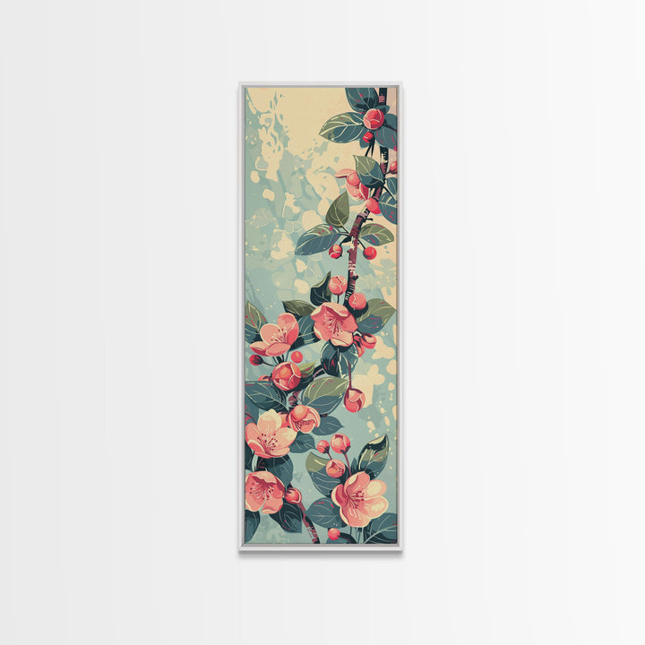 Japanese Style Frogs and Lotus Flowers Framed Canvas Print - Tall Skinny Ukiyo-e Wall Art