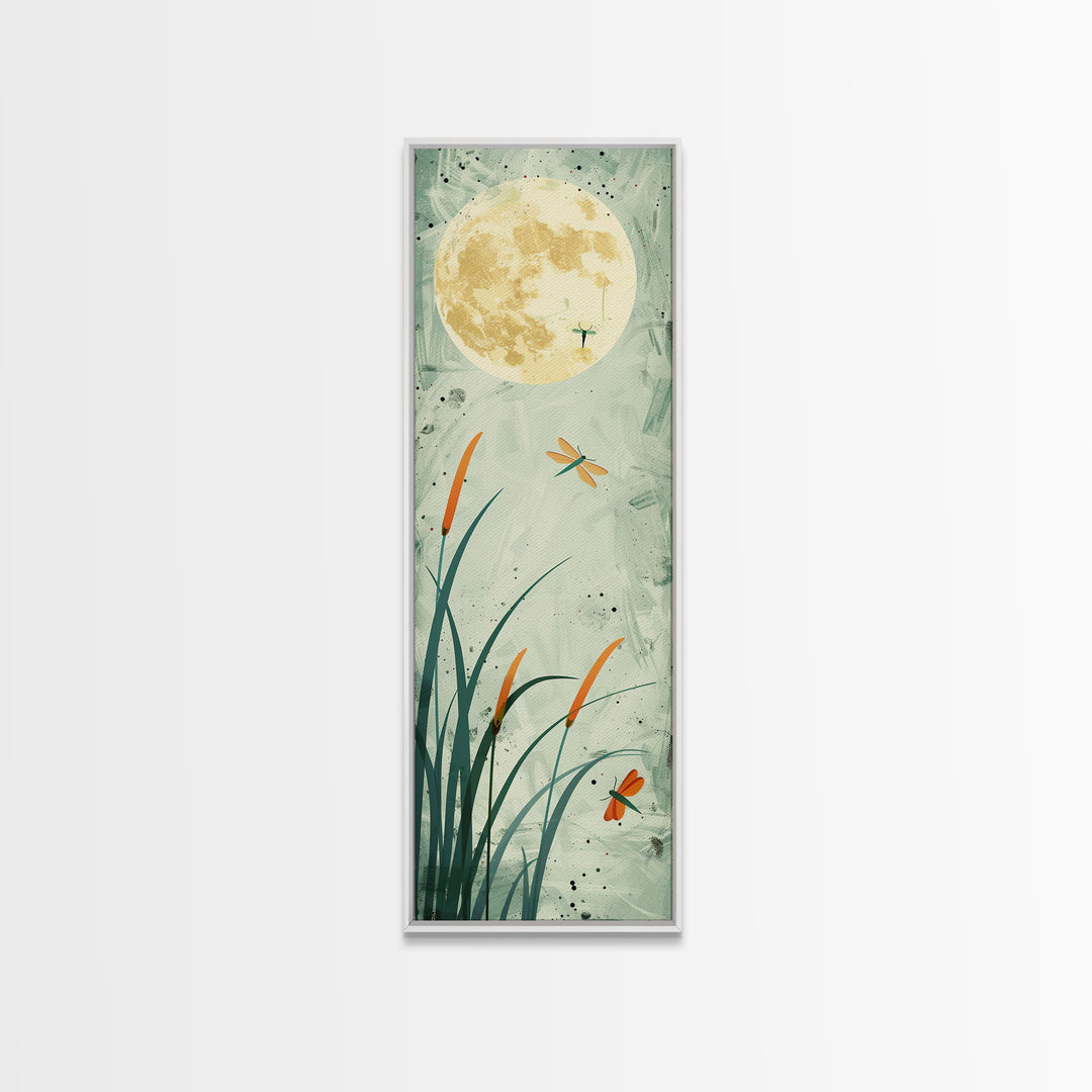 Serene Swans and Cherry Blossoms in Japanese Art Tall Skinny Framed Canvas Print - Wall Décor