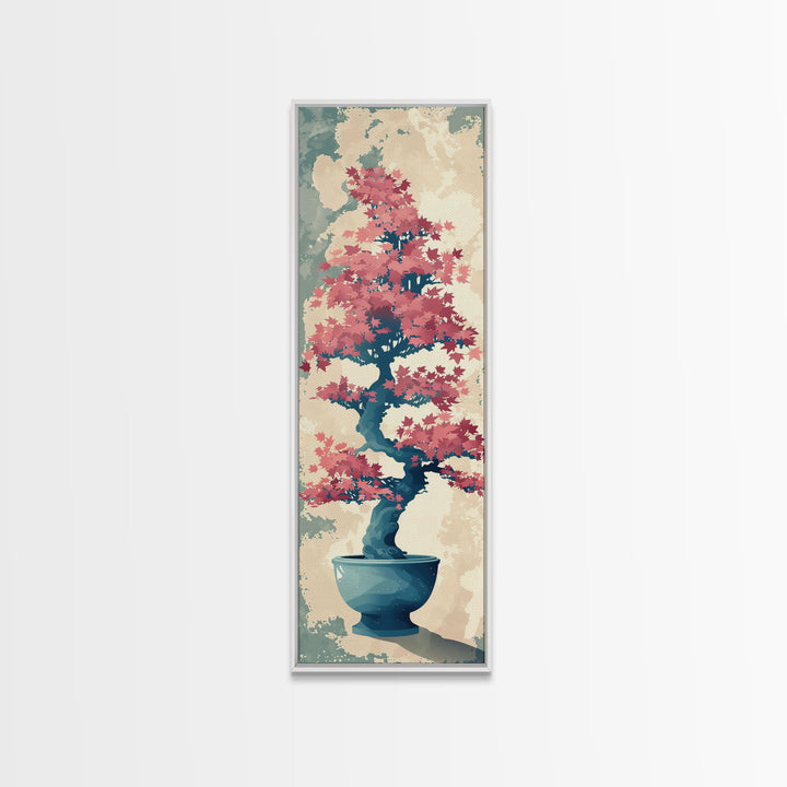 Maple Bonsai Tree In Pot With Soft Pastel Background Tall Art Ukiyo-e Art Framed Canvas Print