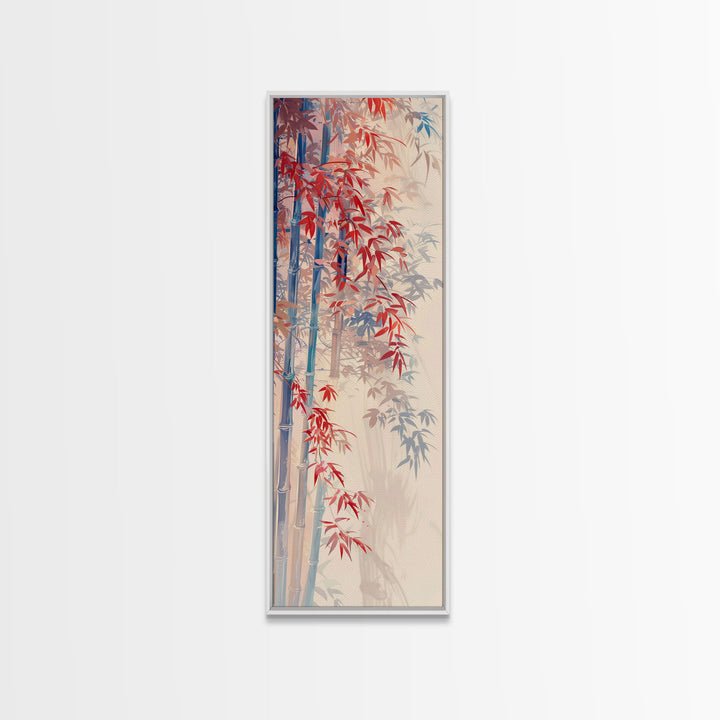 Graceful Bamboo Stalks And Red Leaves In Gentle Wind Ukiyo-e Tall Skinny Wood Block Framed Canvas Print Japanese Style Art