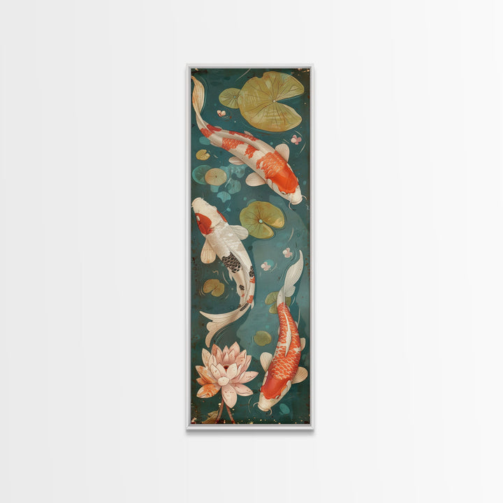 Graceful Koi Fish Swimming Among Lotus Flowers For Zen-Inspired Wall Art Japanese Style Framed Canvas Print