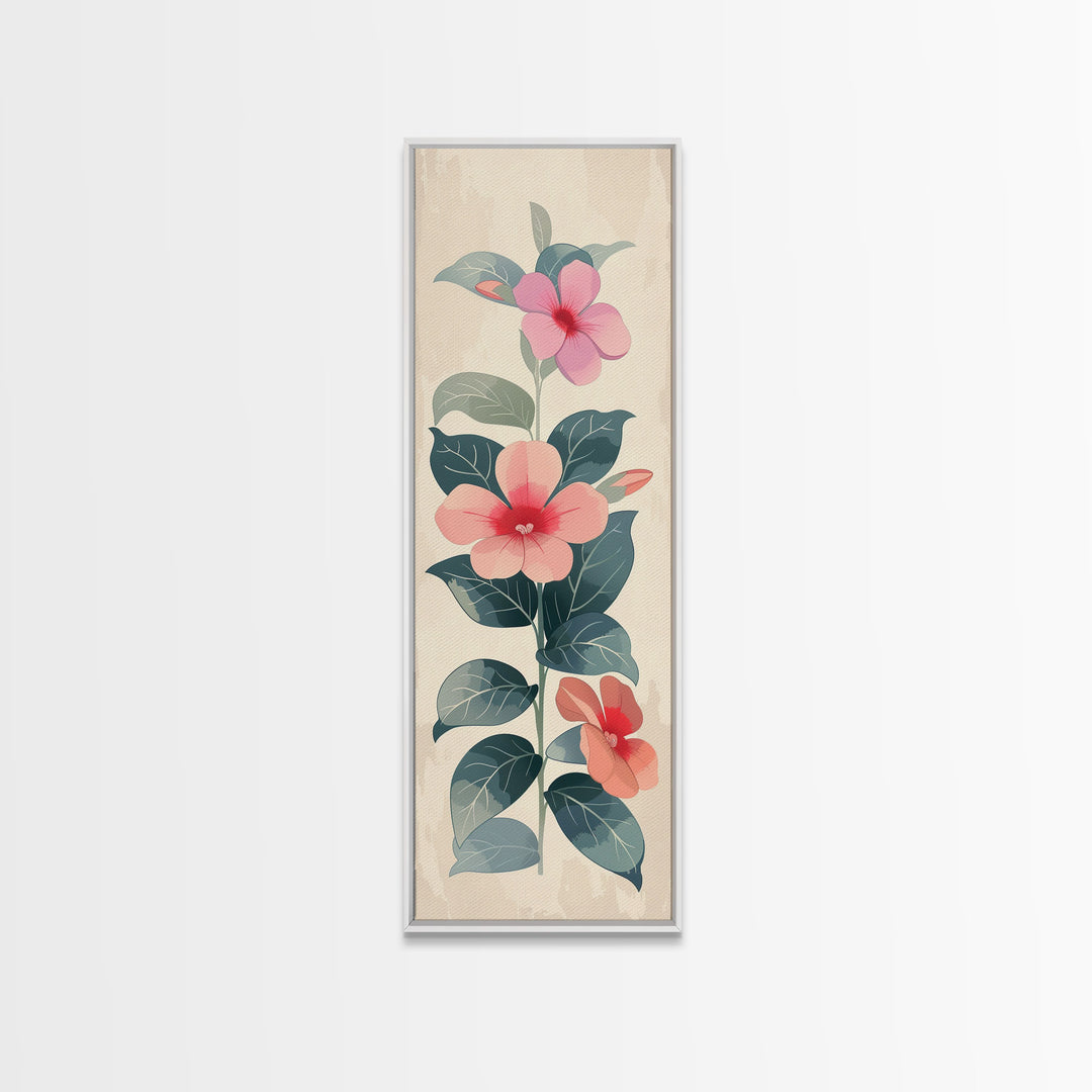 Floral Bouquet With Pink And Red Flowers - Skinny Art Tall Art Framed Canvas Print Japanese Style Art Ukiyo-e Art
