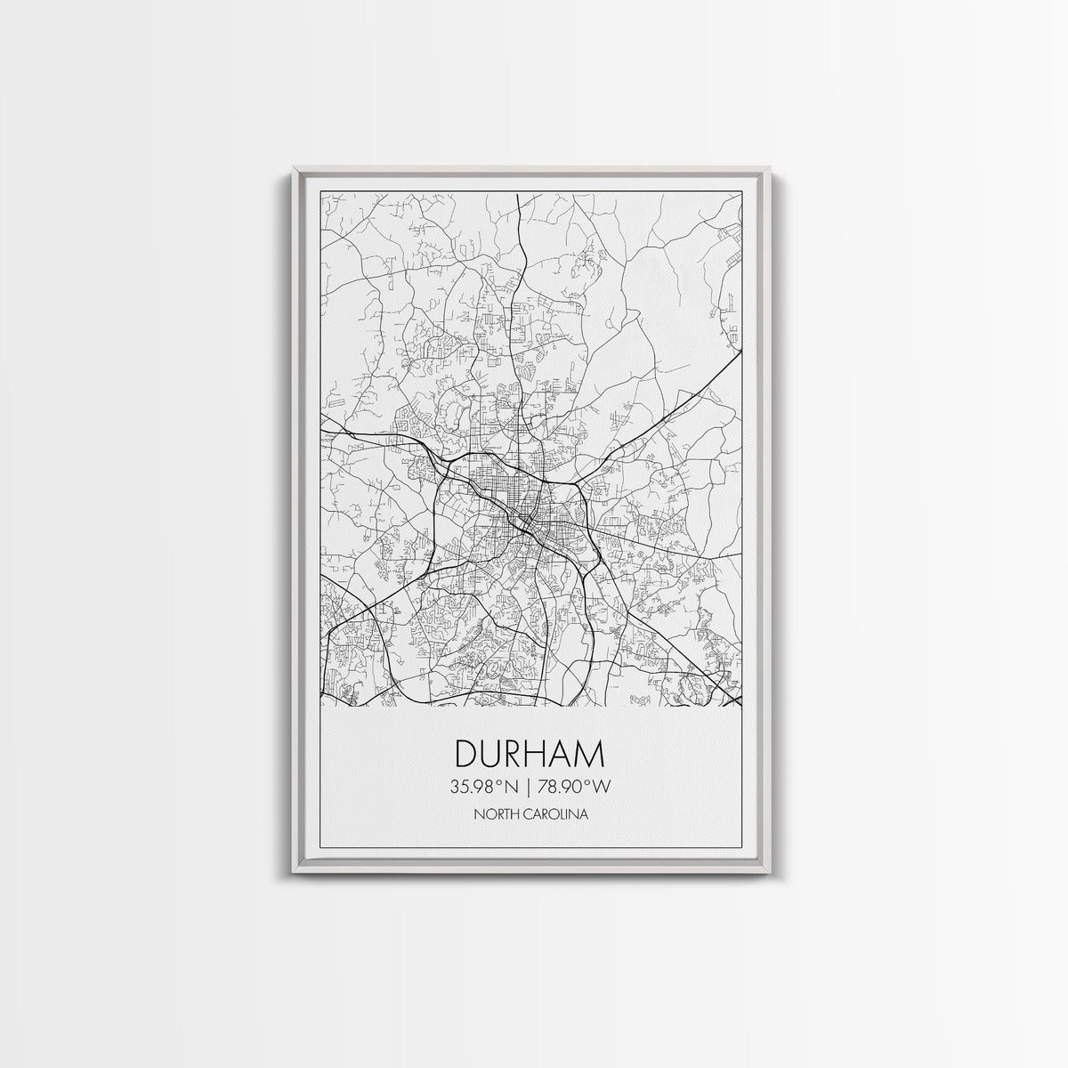 Durham Street Map, North Carolina Map, City Map Art, Minimalist Art, Wall Art, Canvas Print, Traveler Gift, Travel Wall Décor