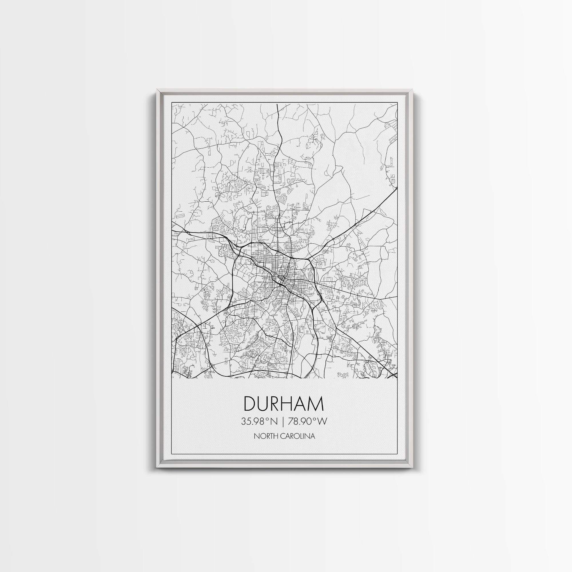 Durham Street Map, North Carolina Map, City Map Art, Minimalist Art, Wall Art, Canvas Print, Traveler Gift, Travel Wall Décor