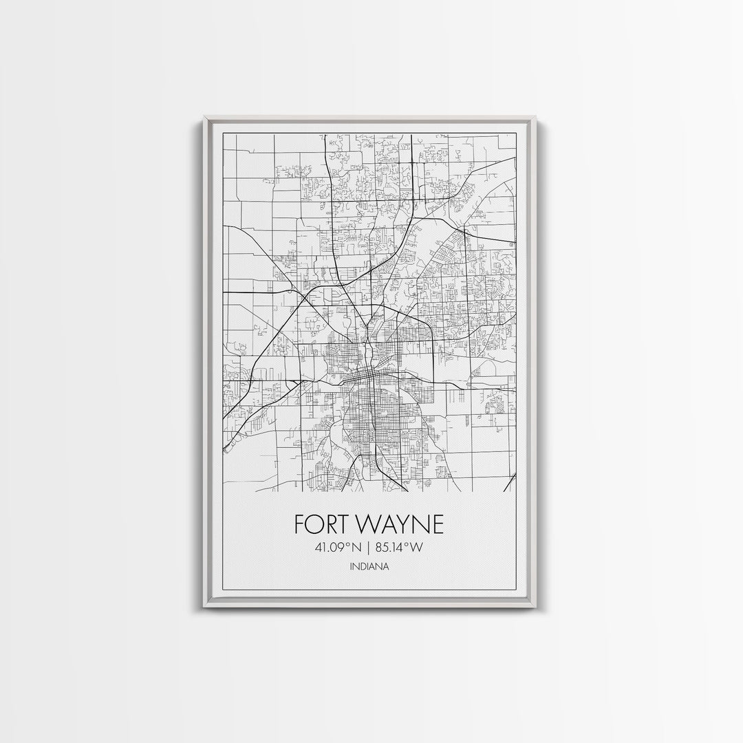 Fort Wayne Street Map, Indiana Map, City Map Art, Minimalist Art, Wall Art, Canvas Print, Office Wall Décor, Gifts For Him, Travel Print