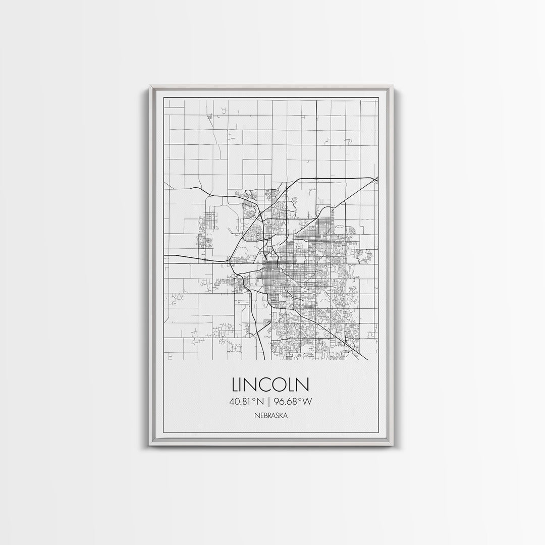 Lincoln Street Map, Nebraska Map, City Map Art, Modern Wall Art, Wall Art, Canvas Print, Travel Wall Decor, Black And White Art, Wife Gift