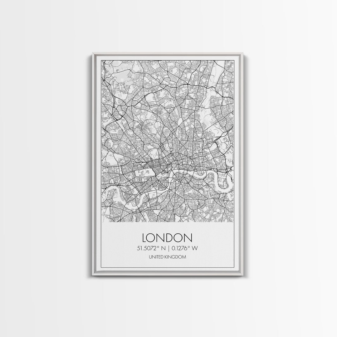 London Street Map, United Kingdom Map, City Map Art, Modern Wall Art, Wall Art, Canvas Print, Travel Art, Home Wall Décor, Bon Voyage Gift