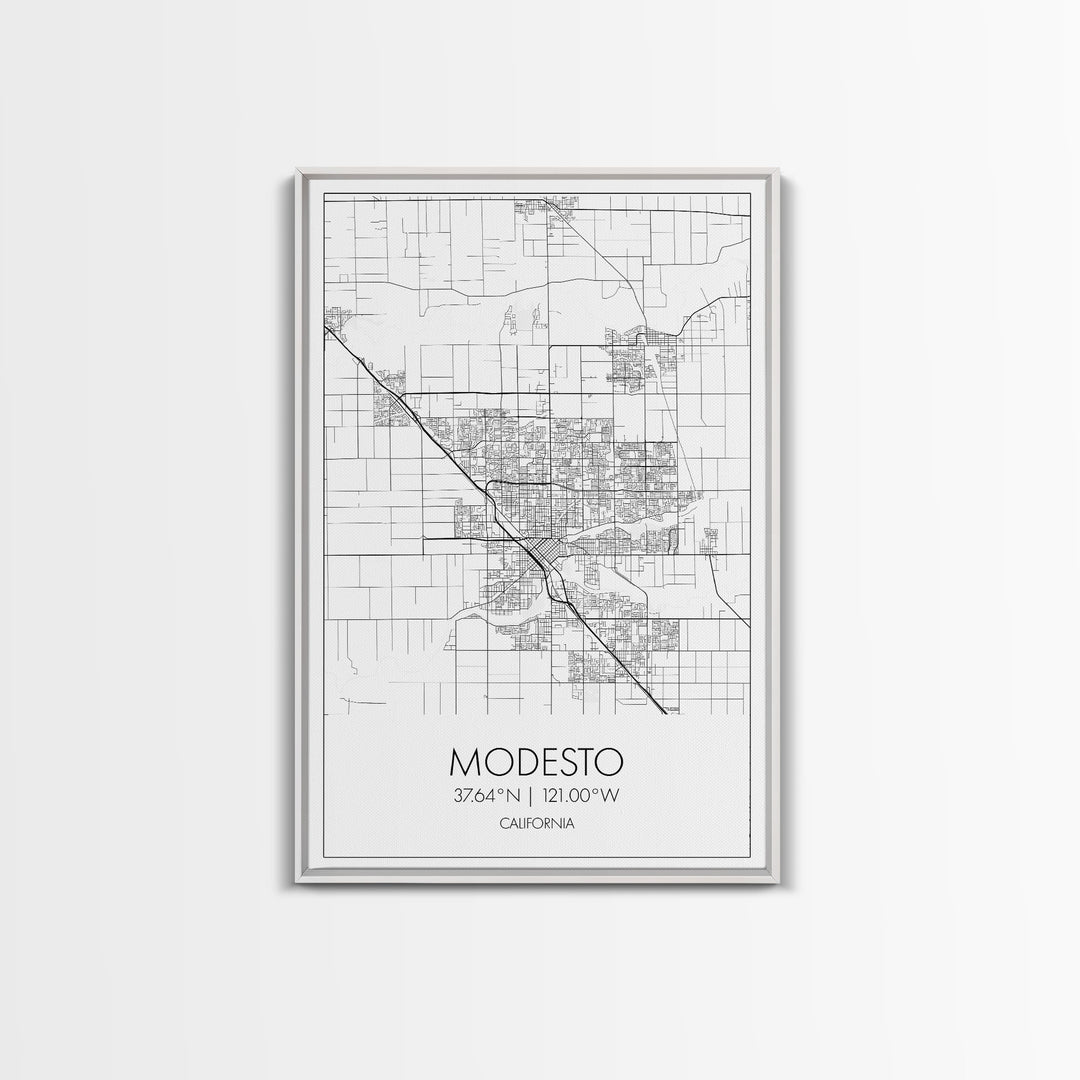 Modesto Street Map, California Map, City Map Art, Modern Art, Wall Art, Canvas Print, Home Décor Wall Art, Friendship Gift, Travel Wall Art