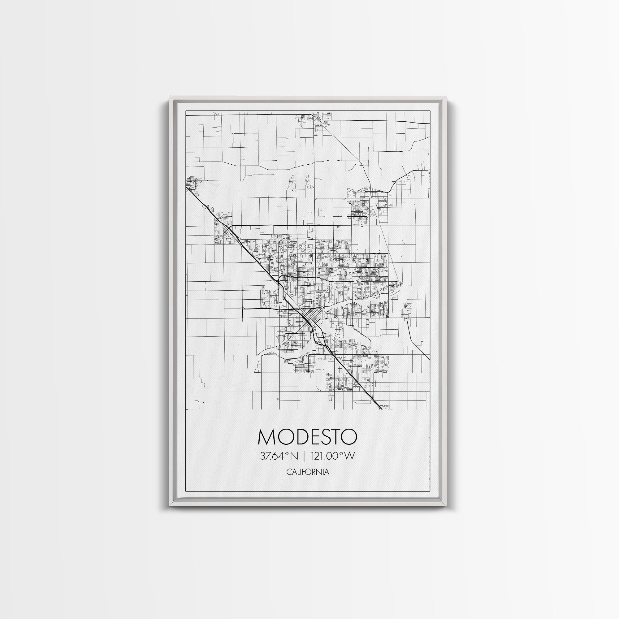 Modesto Street Map, California Map, City Map Art, Modern Art, Wall Art, Canvas Print, Home Décor Wall Art, Friendship Gift, Travel Wall Art