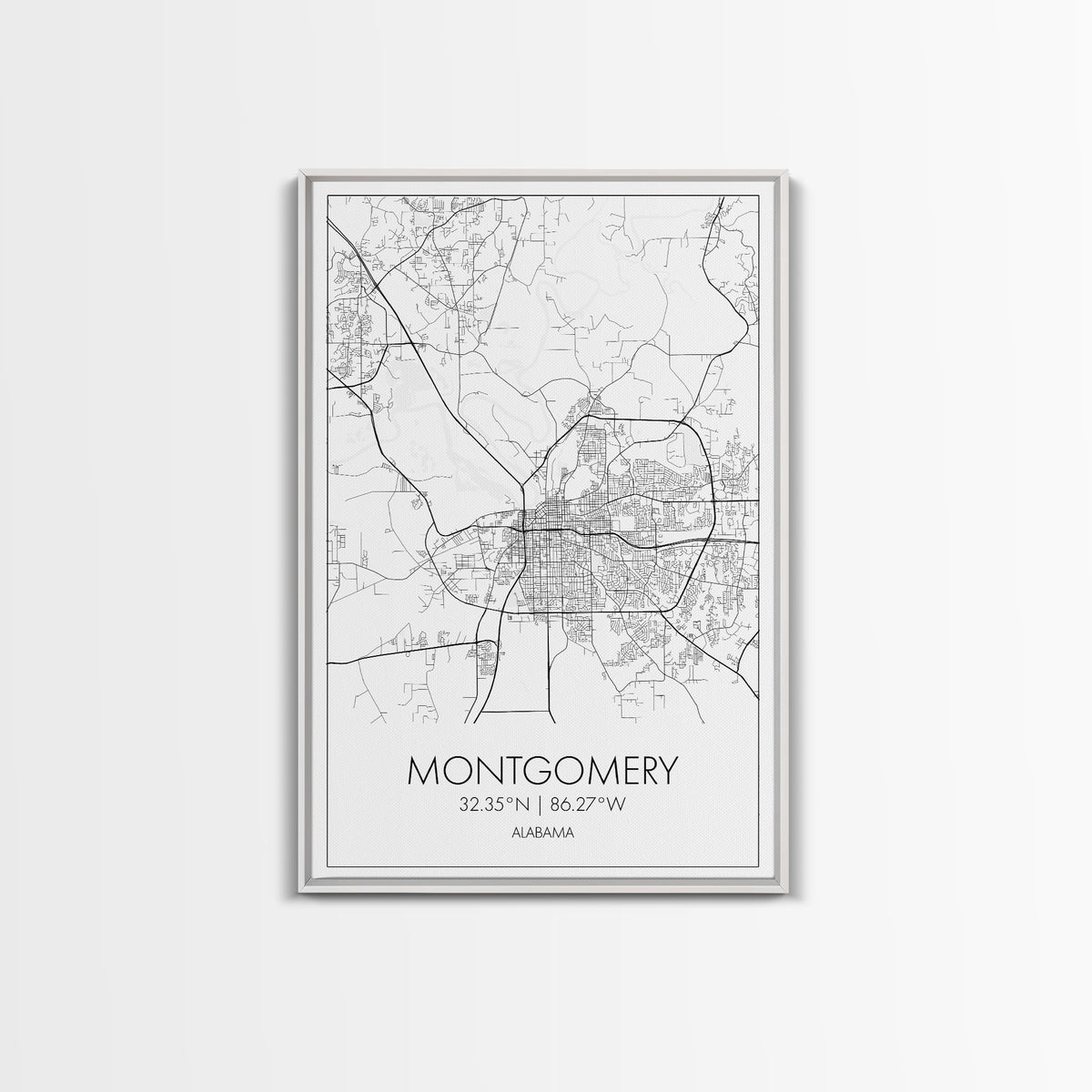 Montgomery Street Map, Alabama Map, City Map Art, Modern Art, Wall Art, Canvas Print, Bedroom Print, Family Gift, Travel Wall Décor