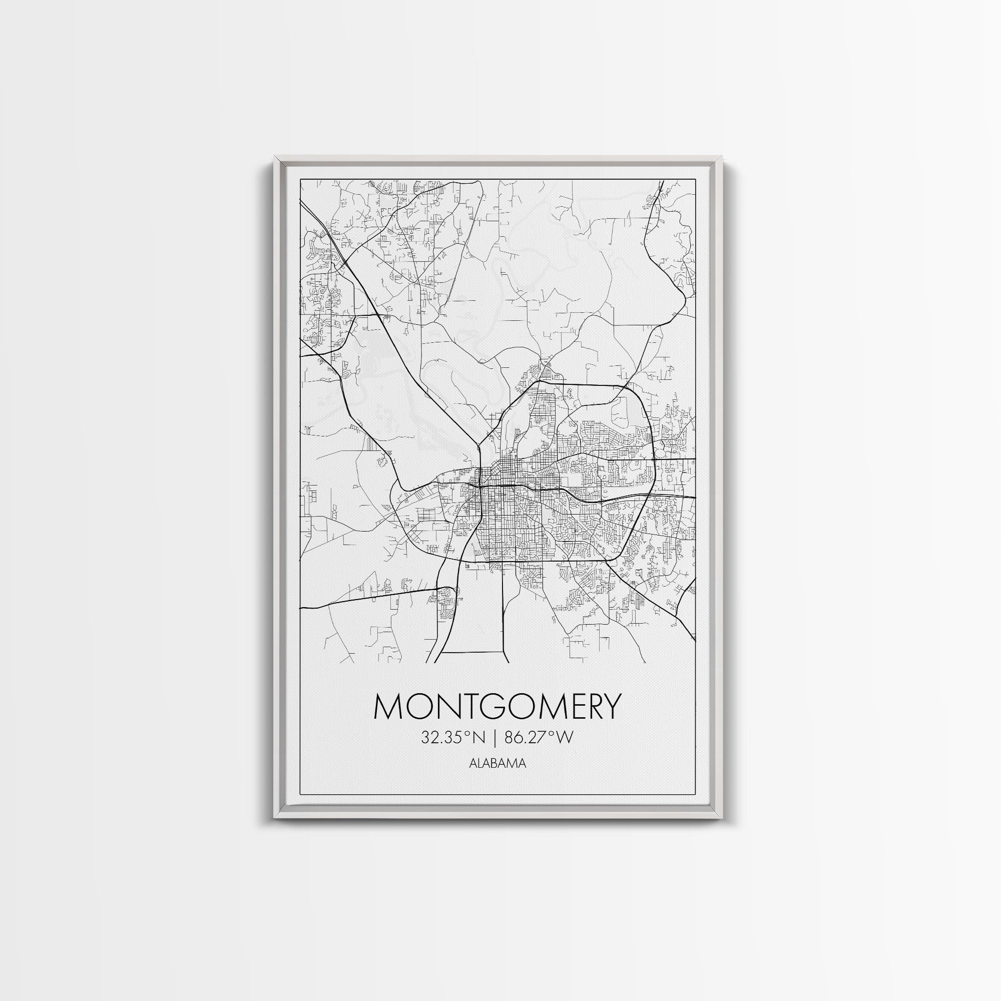 Montgomery Street Map, Alabama Map, City Map Art, Modern Art, Wall Art, Canvas Print, Bedroom Print, Family Gift, Travel Wall Décor