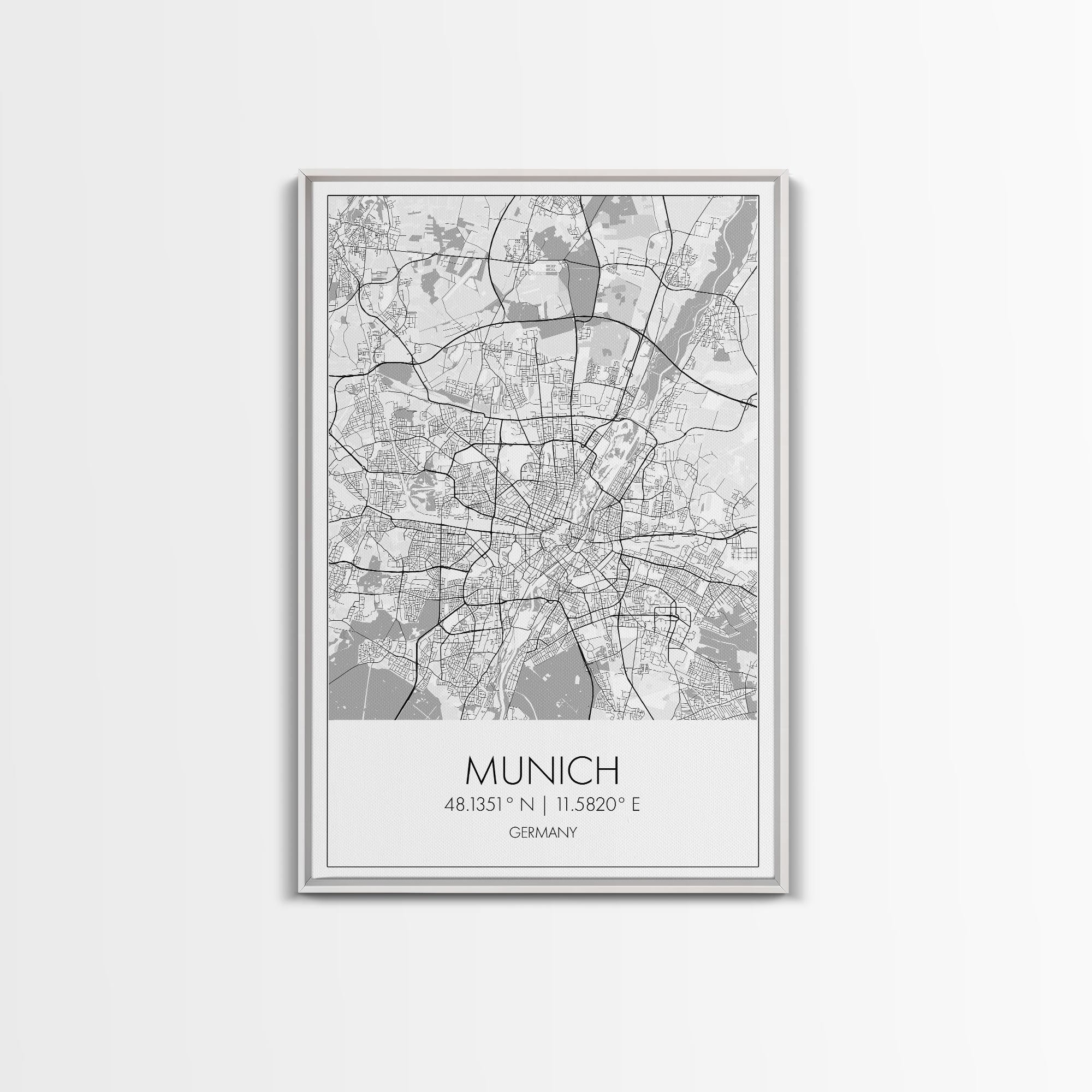 Munich Street Map, Germany Map, Europe City Map Art, Modern Art, Wall Art, Canvas Print, Dorm Wall Décor, Holiday Gift, Travel Wall Print