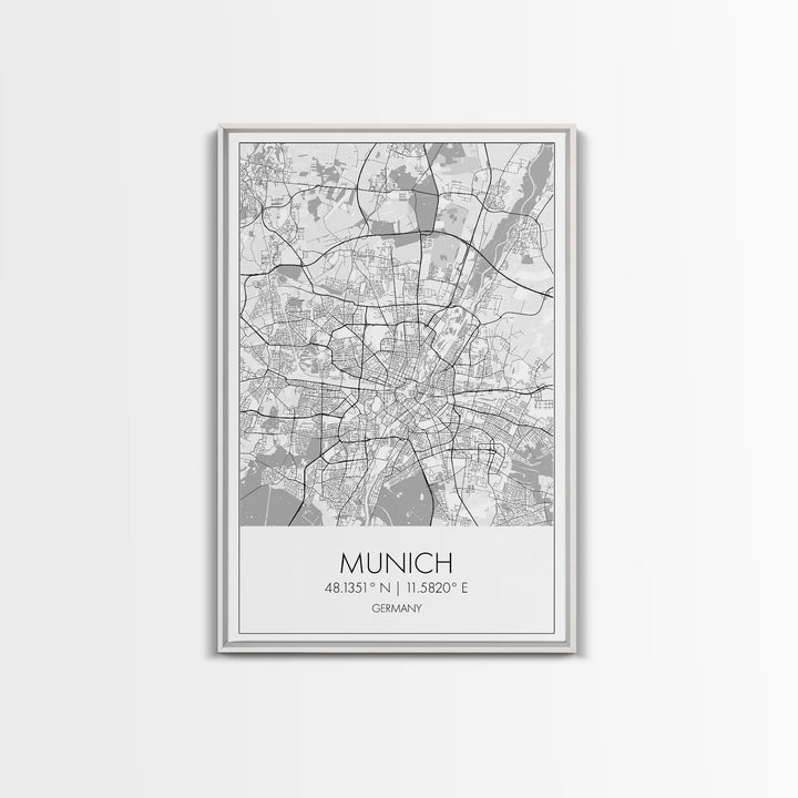 Munich Street Map, Germany Map, Europe City Map Art, Modern Art, Wall Art, Canvas Print, Dorm Wall Décor, Holiday Gift, Travel Wall Print