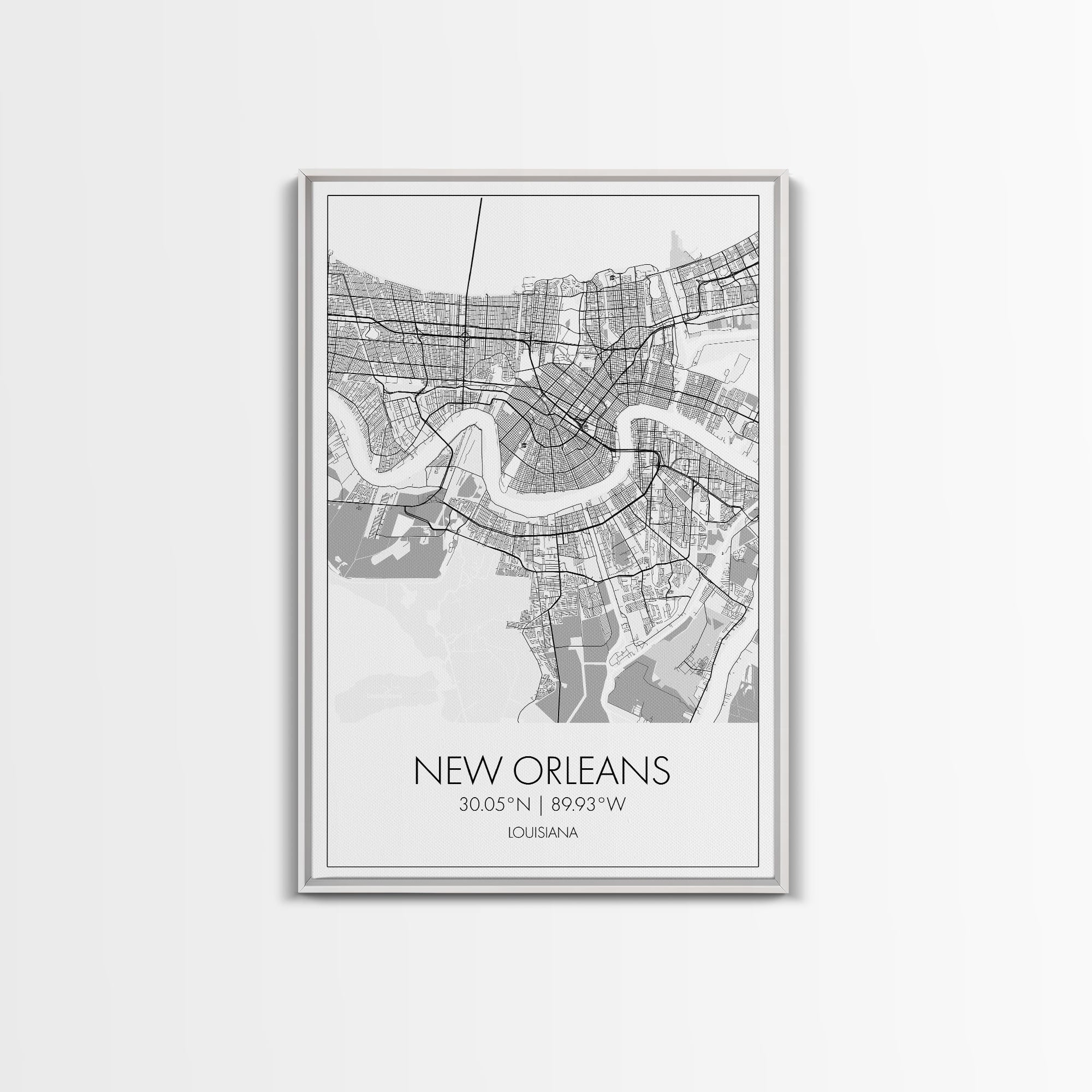 New Orleans Street Map, Louisiana Map, City Map Art, Modern Art, Wall Art, Canvas Print, Above Bed Art, Gift For Travelers, Travel Wall Art