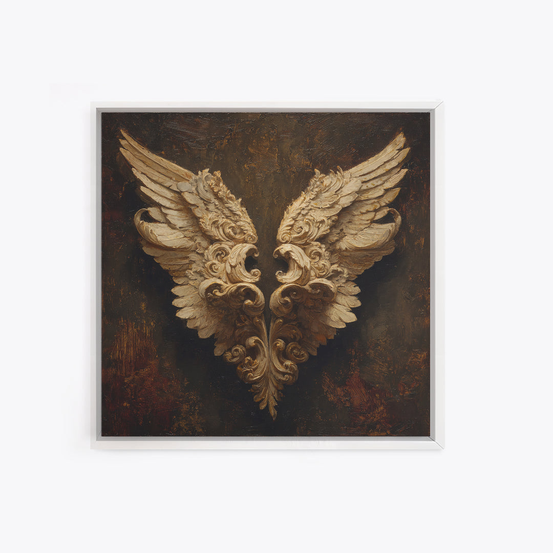 Angel Wings with Gold and Ivory Tones Canvas Print, Renaissanceinspired Art, Wall Art Print, Living Room Decor, Classic, REN-1x1-18