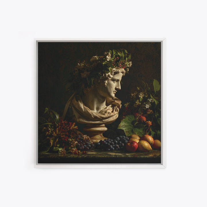 Floral Garland Surrounding a Classical Profile Canvas Print, Renaissanceinspired Art, Botanical Art, Living Room Decor, Classic, REN-1x1-46