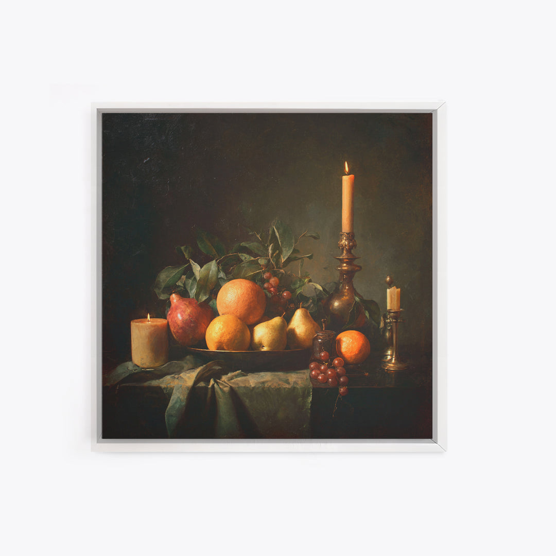 Oil Painted Fruit Still Life on Dark Canvas Print, Renaissanceinspired Art, Fantasy Decor, Living Room Decor, Classic, REN-1x1-51