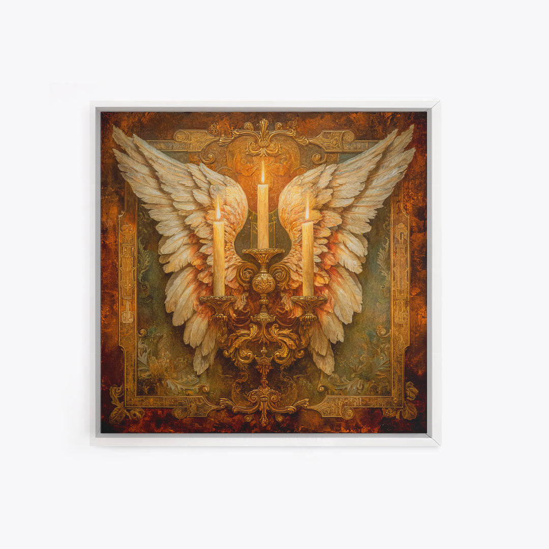 Angel Wings with Gold and Ivory Tones Canvas Print, Renaissanceinspired Art, Unique Wall Decor, Living Room Decor, Classic, REN-1x1-66