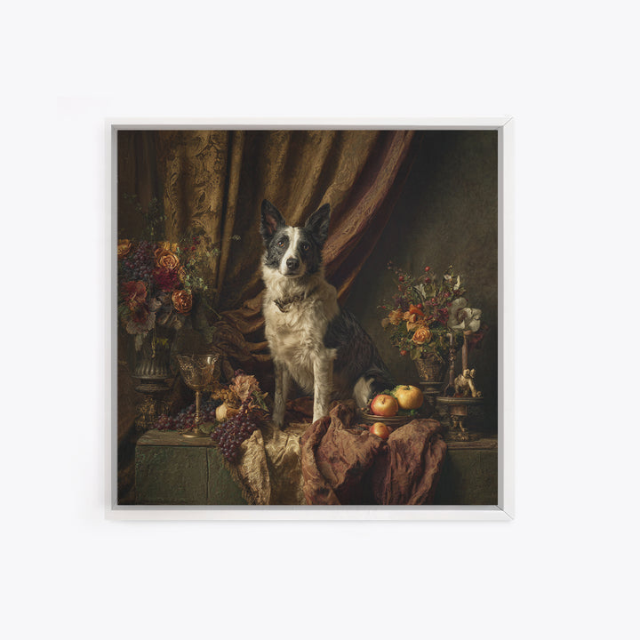 Noble Dog Portrait Framed Canvas Print, Renaissanceinspired Art, Mosaic Wall Art, Living Room Decor, Fine Art, Classic, REN-1x1-68