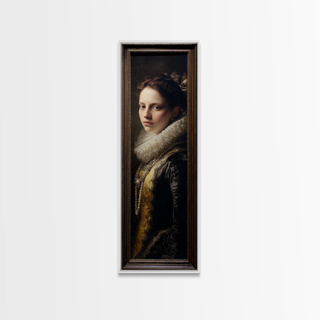Portrait with Pearl Necklace and Velvet Dress Canvas Print, Renaissanceinspired Art, Fantasy Decor, Living Room Decor, Classic, REN-1x3-24