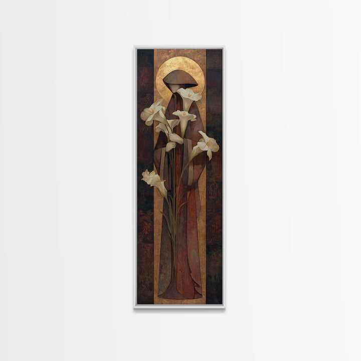 Saint Like Figure Holding White Lilies Canvas Print, Renaissanceinspired Art, Fine Art Print, Living Room Decor, Oil Painting, REN-1x3-25