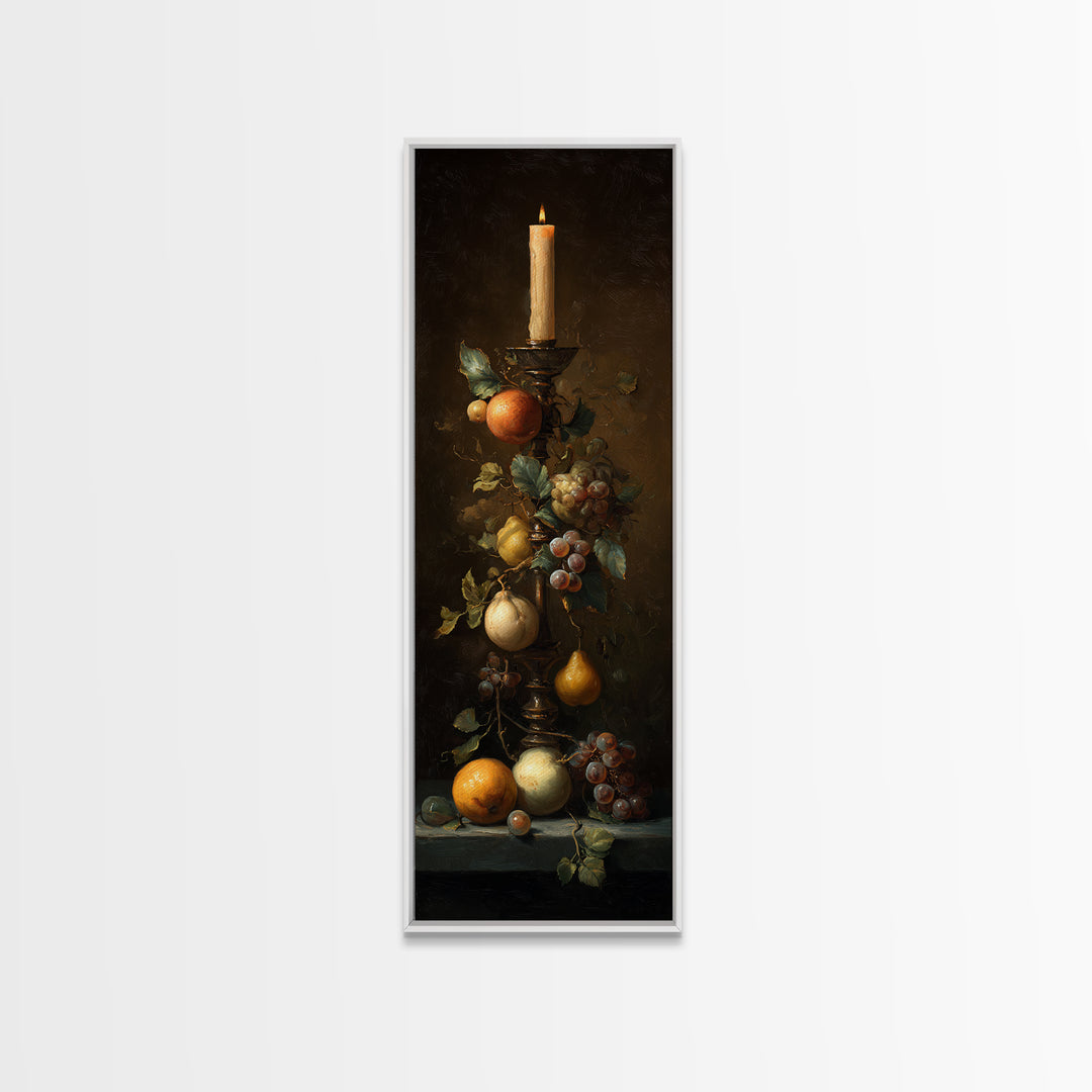 Oil Painted Fruit Still Life on Dark Canvas Print, Renaissanceinspired Art, Gallery Decor, Living Room Decor, Fine Art, Classic, REN-1x3-39