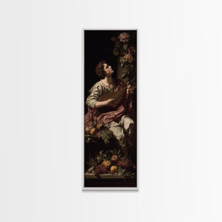 Renaissance Style Musician with Lute Framed Canvas Print, Renaissanceinspired Art, Classic Art, Living Room Decor, Classic, REN-1x3-52