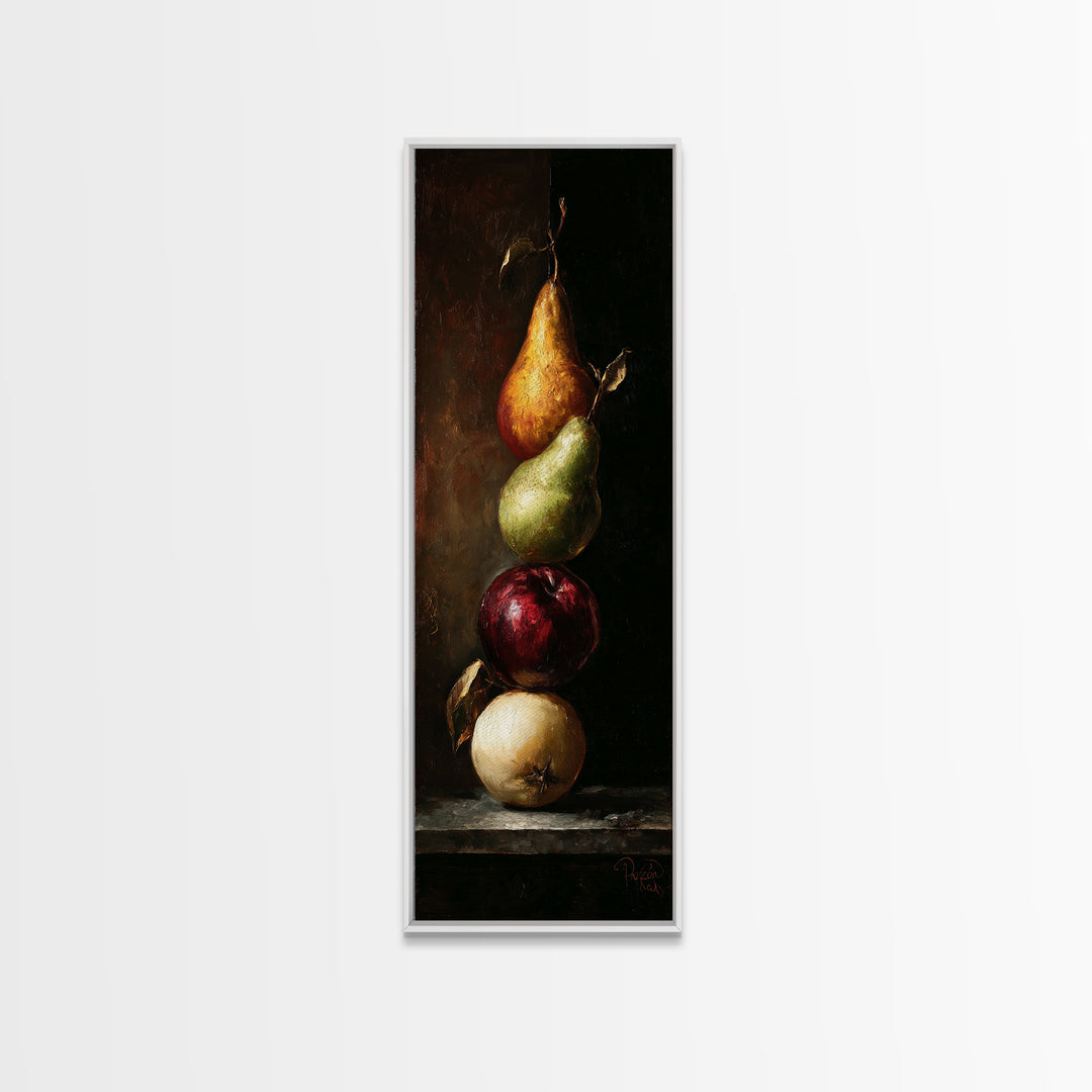 Oil Painted Fruit Still Life on Dark Canvas Print, Renaissanceinspired Art, Living Room Decor, Oil Painting, Classic, REN-1x3-63