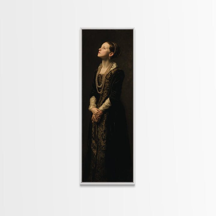Portrait with Pearl Necklace and Velvet Dress Canvas Print, Renaissanceinspired Art, Art Print, Living Room Decor, Classic, REN-1x3-72