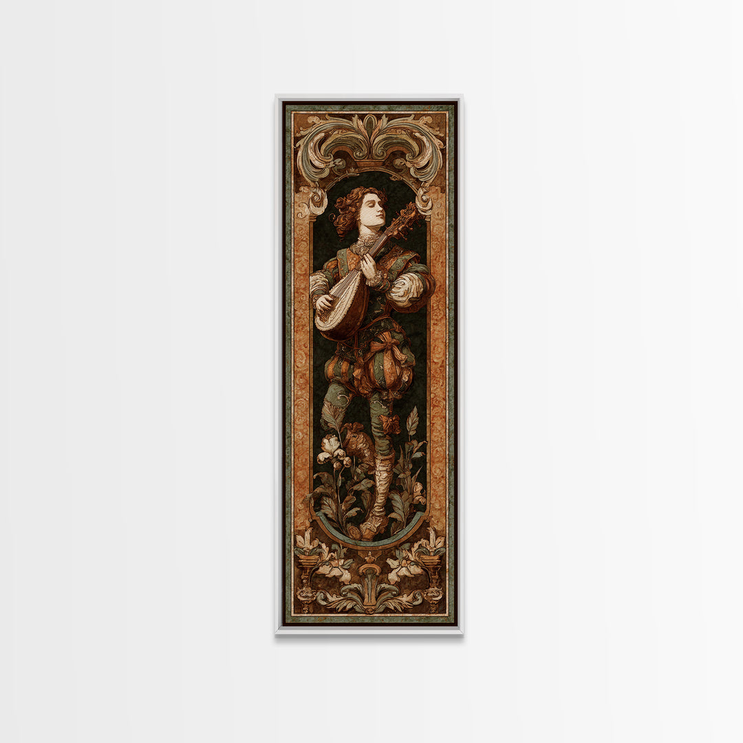 Renaissance Style Musician with Lute Framed Canvas Print, Renaissanceinspired Art, Room Decor, Living Room Decor, Oil Painting, REN-1x3-76
