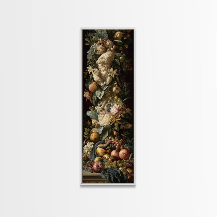 Floral Garland Surrounding a Classical Profile Canvas Print, Renaissanceinspired Art, Painting from Photo, Living Room Decor, REN-1x3-82