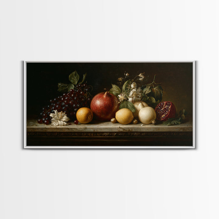 Oil Painted Fruit Still Life on Dark Canvas Print, Renaissanceinspired Art, Printable Art, Living Room Decor, Oil Painting, REN-2x1-47
