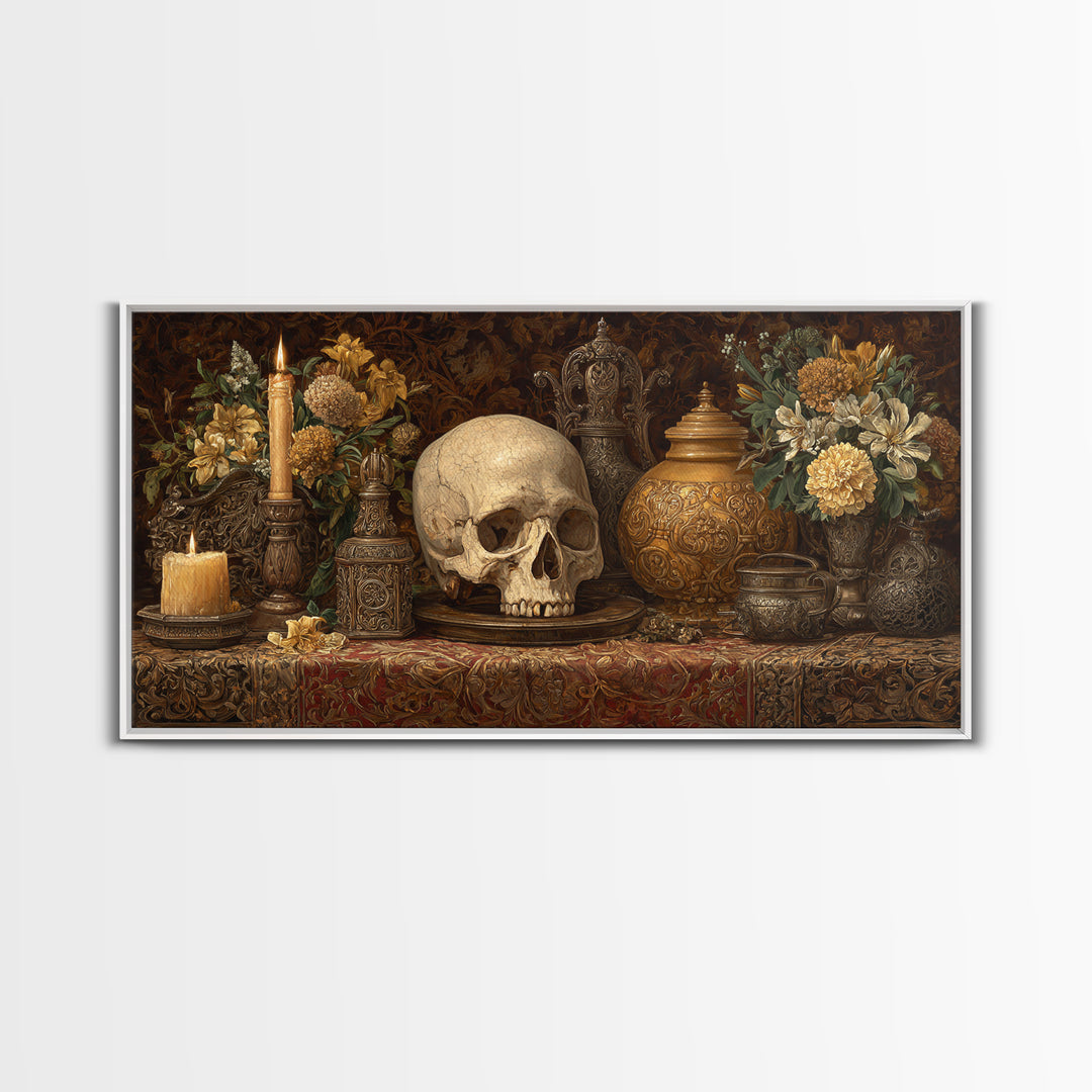 Old Master Skull and Candle Still Life Canvas Print, Renaissanceinspired Art, Fine Art Print, Living Room Decor, Classic, REN-2x1-54