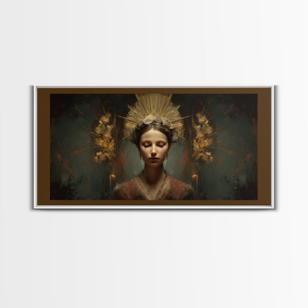 Gold Halo Portrait Canvas Print, Renaissanceinspired Art, Luxury Decor, Living Room Decor, Fine Art, Classic, Printable Art, REN-2x1-73