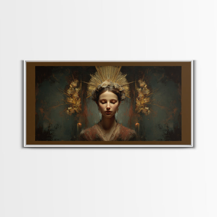 Gold Halo Portrait Canvas Print, Renaissanceinspired Art, Luxury Decor, Living Room Decor, Fine Art, Classic, Printable Art, REN-2x1-73