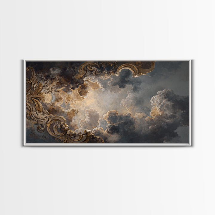 Fresco Celestial Ceiling Composition Framed Canvas Print, Renaissanceinspired Art, Boho Decor, Living Room Decor, Classic, REN-2x1-83