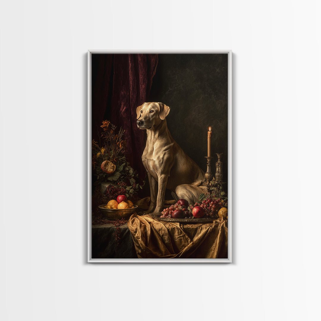 Noble Dog Portrait Framed Canvas Print, Renaissanceinspired Art, Cat Painting, Living Room Decor, Oil Painting, Classic, REN-2x3-100