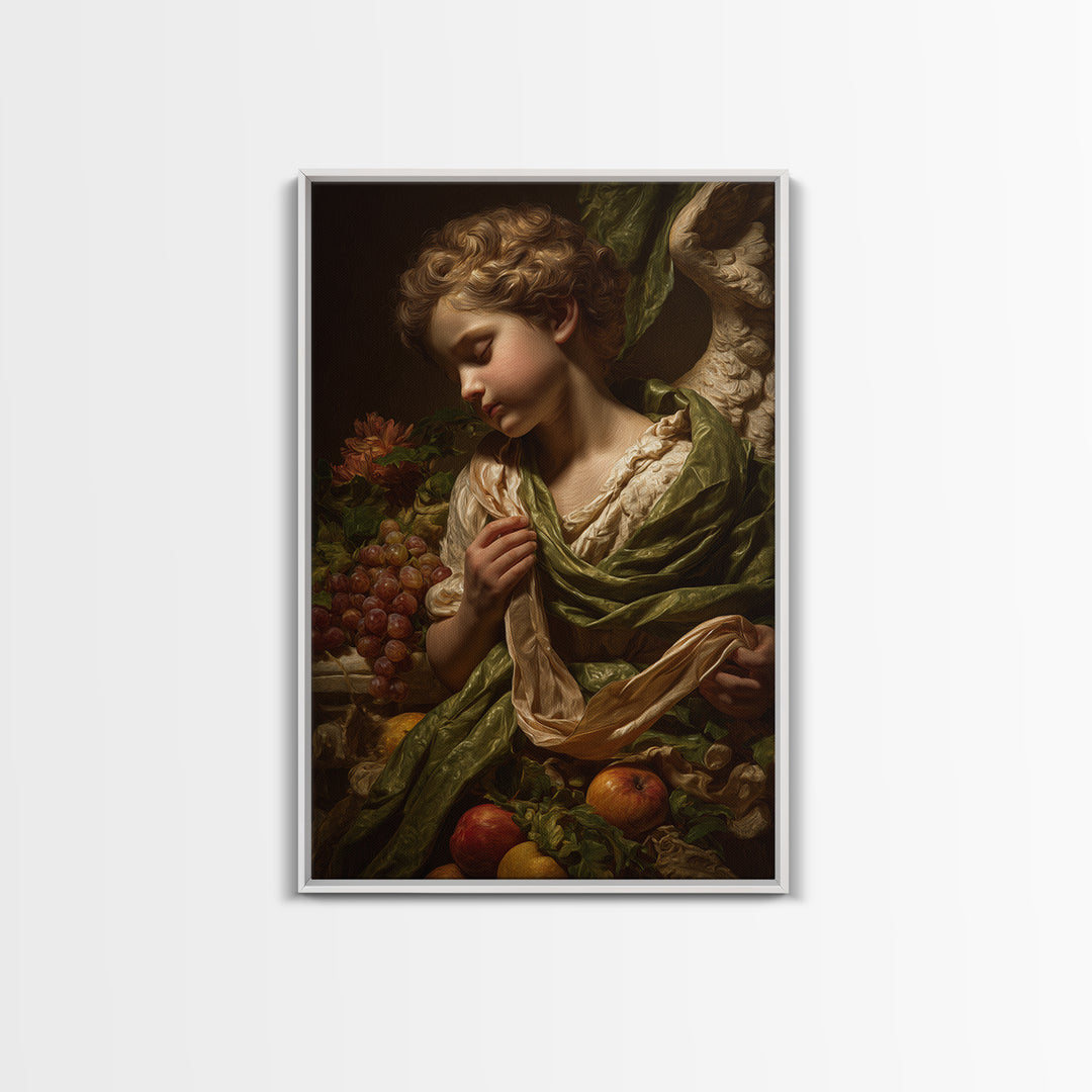 Cherub Holding a Ribbon Among Clouds Canvas Print, Renaissanceinspired Art, Elegant Home Decor, Living Room Decor, Oil Painting, REN-2x3-14