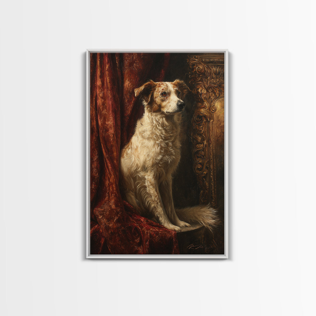 Noble Dog Portrait Framed Canvas Print, Renaissanceinspired Art, Textured Painting, Living Room Decor, Fine Art, Classic, REN-2x3-28