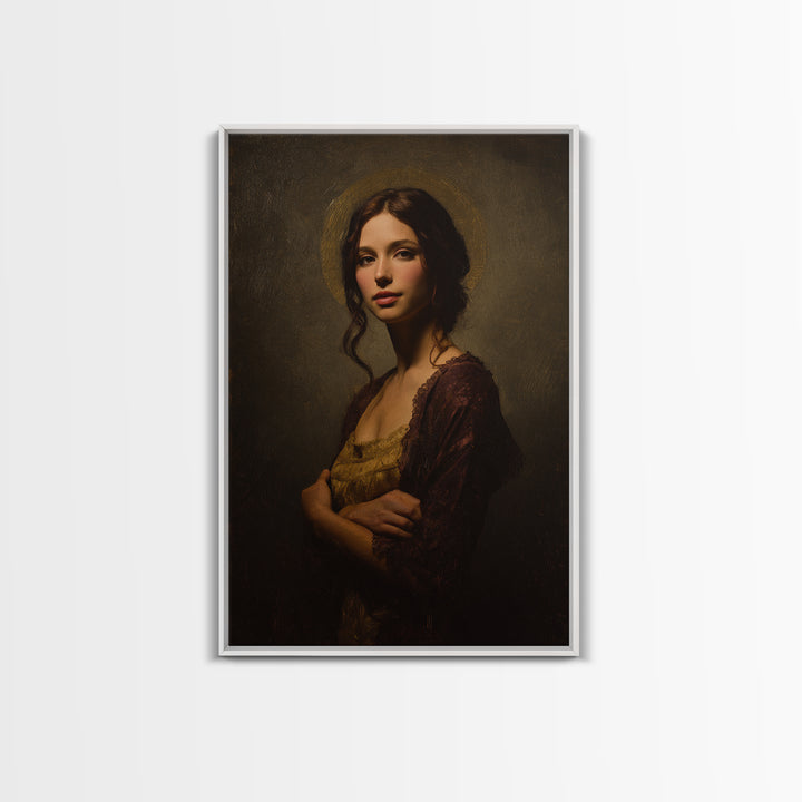 Gold Halo Portrait Framed Canvas Print, Renaissanceinspired Art, Neutral Decor, Living Room Decor, Fine Art, Classic, REN-2x3-37