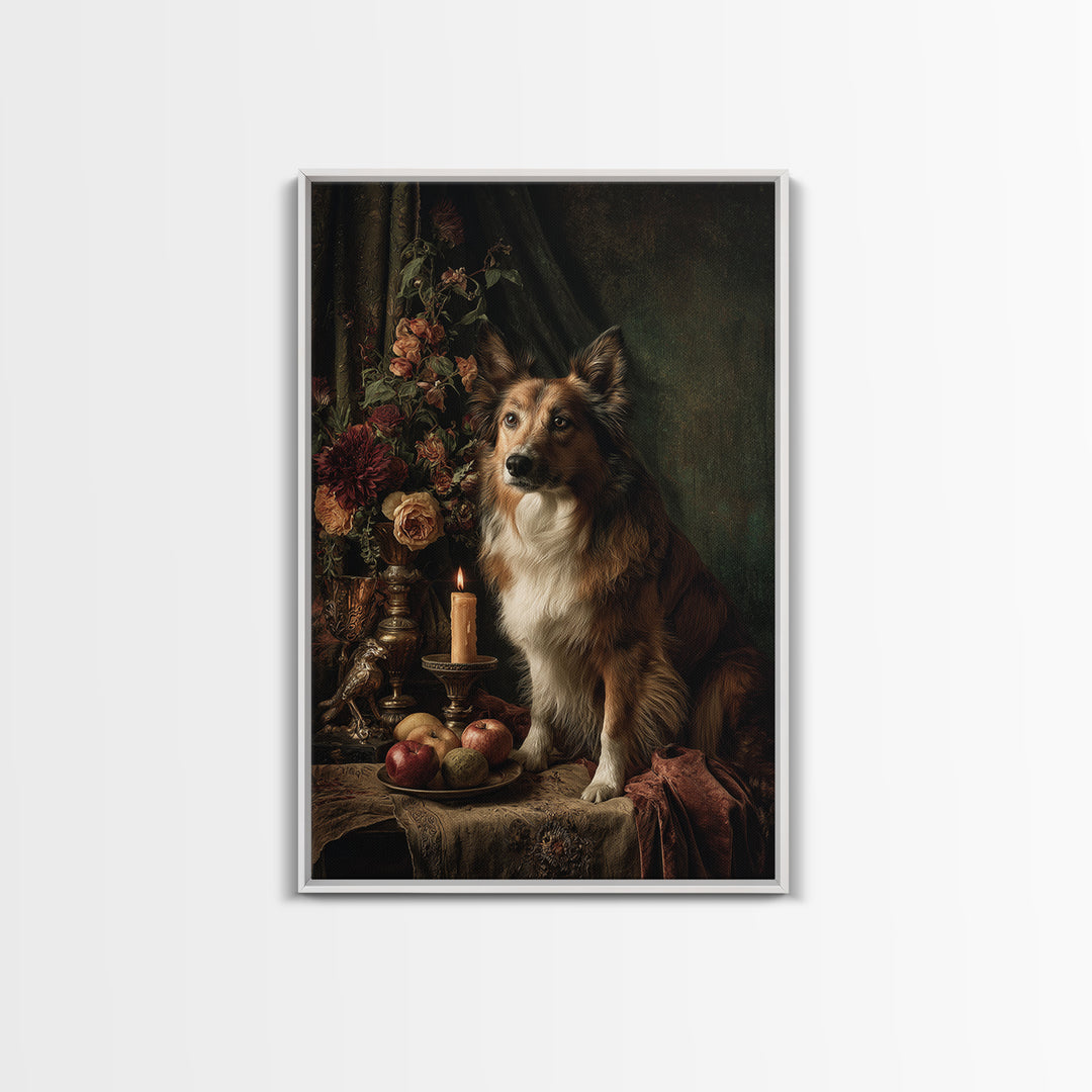 Noble Dog Portrait Framed Canvas Print, Renaissanceinspired Art, Cat Painting, Living Room Decor, Classic, Gallery Decor, REN-2x3-4