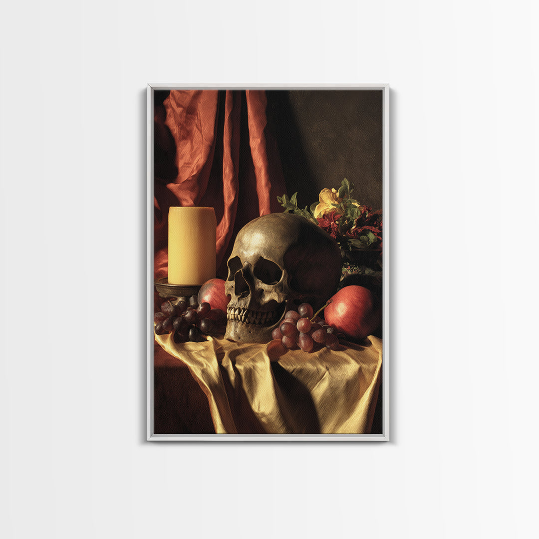 Old Master Skull and Candle Still Life Canvas Print, Renaissanceinspired Art, Fine Art Print, Living Room Decor, Oil Painting, REN-2x3-66