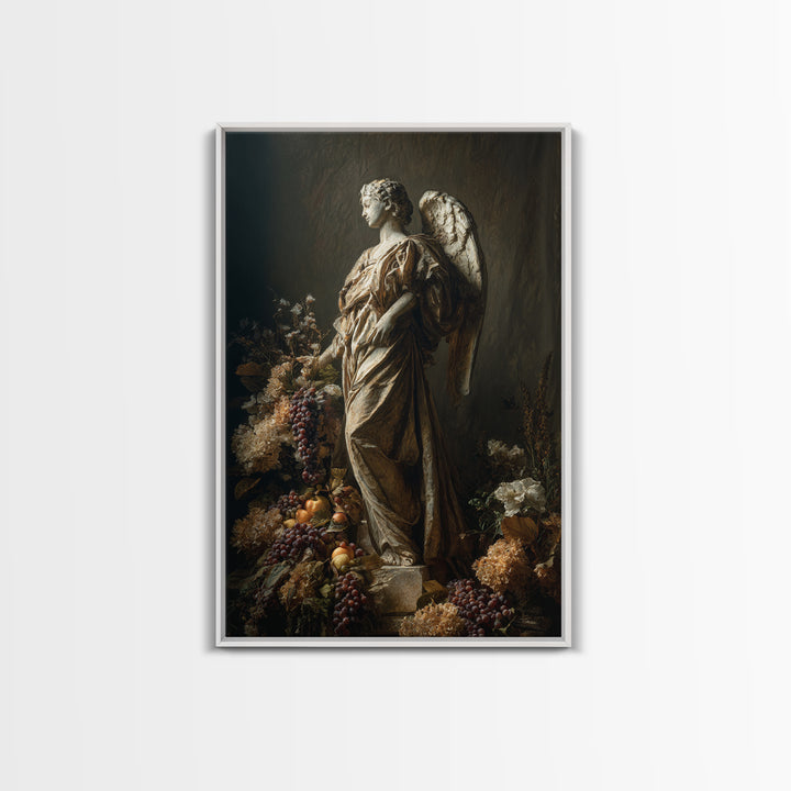 Angel Wings with Gold and Ivory Tones Canvas Print, Renaissanceinspired Art, Boho Decor, Living Room Decor, Classic, Cat Art, REN-2x3-74