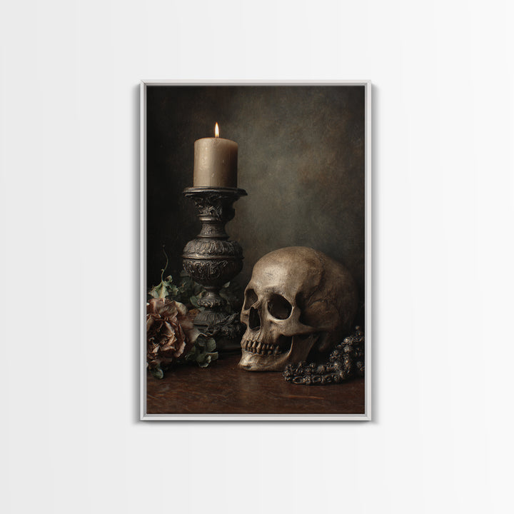 Old Master Skull and Candle Still Life Framed Canvas Print, Renaissanceinspired Art, Room Decor, Living Room Decor, Classic, REN-2x3-90