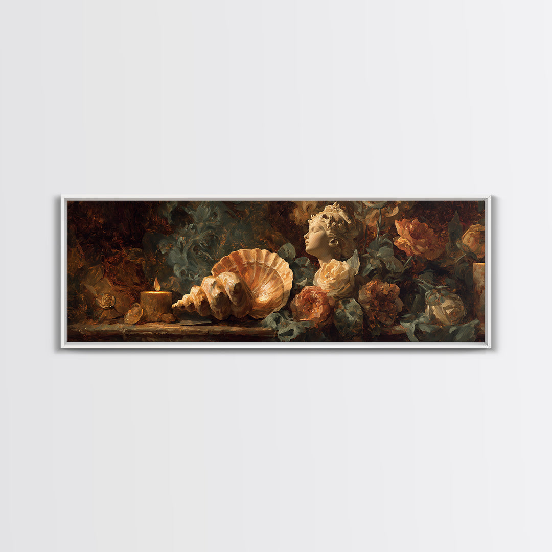 Venus Inspired Figure with Seashell and Roses Canvas Print, Renaissanceinspired Art, Romantic Art, Living Room Decor, Classic, REN-3x1-20