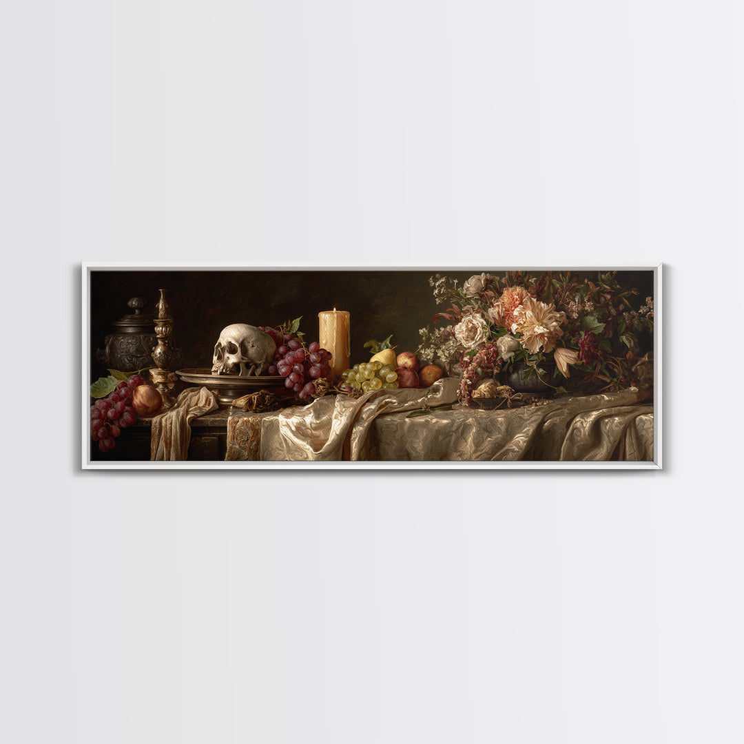 Old Master Skull and Candle Still Life Canvas Print, Renaissanceinspired Art, Digital Art, Living Room Decor, Watercolor Art, REN-3x1-26